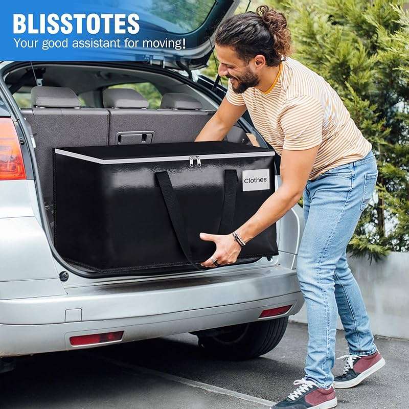 BlissTotes Collapsible Moving Bags - Heavy Duty Boxes with Zippers and Handles, Space Saving Packing Totes for Moving Supplies Storage (93L, 6-Pack, Black) - Image 2