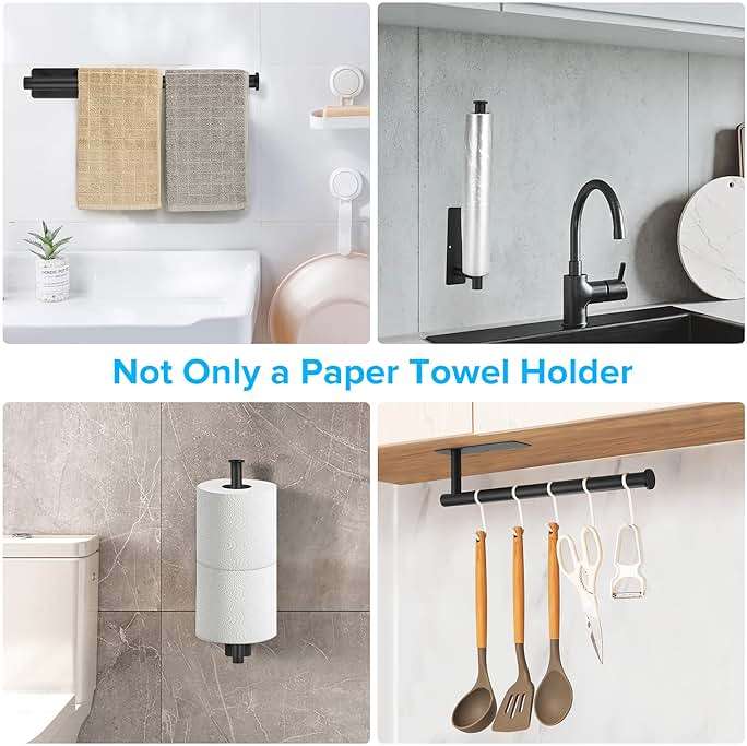 UREZORGEAR 2nd Gen Paper Towel Holder Under Cabinet No Drilling, [More Sturdy] Self Adhesive or Drilling Paper Towel Holder Wall Mount for Kitchen,RV [Fit Mega Paper Towel Roll] SUS304 Stainless Steel - Image 8