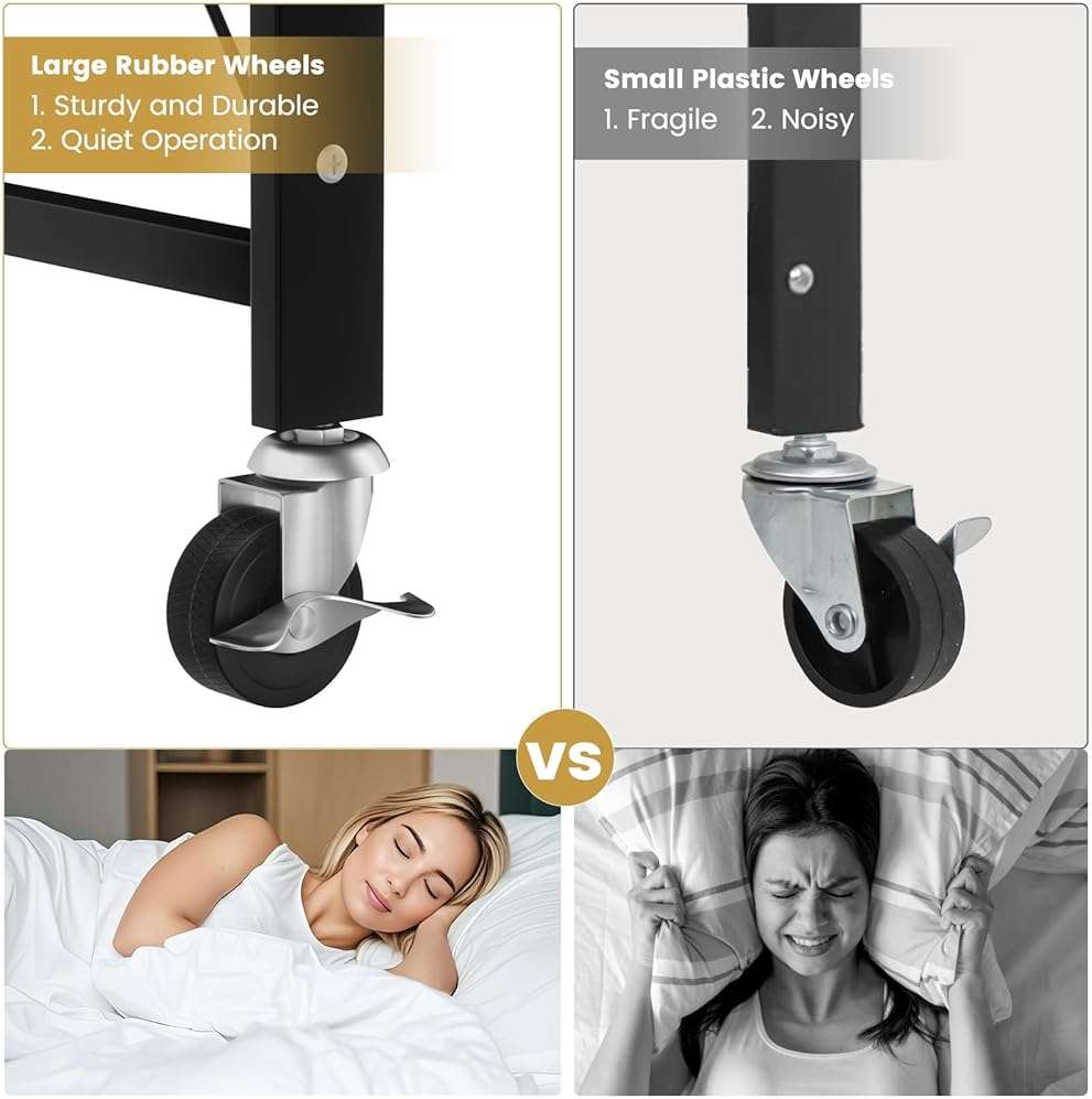 ALANNG Heavy Duty 4-Tier Folding Shelf with Wheels, No Tools Assembly Metal Storage Rack Cart, 264LBS Capacity for Kitchen, Pantry, Laundry Room, Garage, (Black, 1PACK) - Image 7