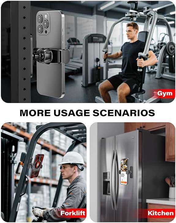 APPS2Car Magnetic Phone Holder for Gym, Alloy Base and Joint for Strong Hold, 360° Adjustable, Compatible with 4.7-6.5 Inch iPhone & Android Phones, Secure Workout Equipment Accessory for Men Women - Image 7