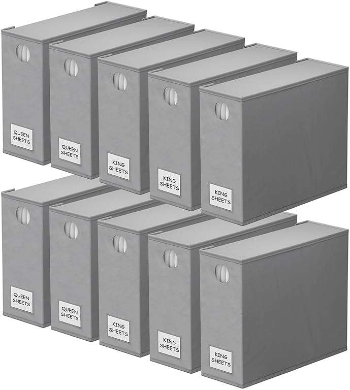 SpaceAid 10 Pack Bed Sheet Organizers and Storage, Foldable Sheet Organizer for Linen Closet, Sheets Set Folder Keeper with Window XL (Queen & King Size) Organizing Bedding Container, Gray - Image 1