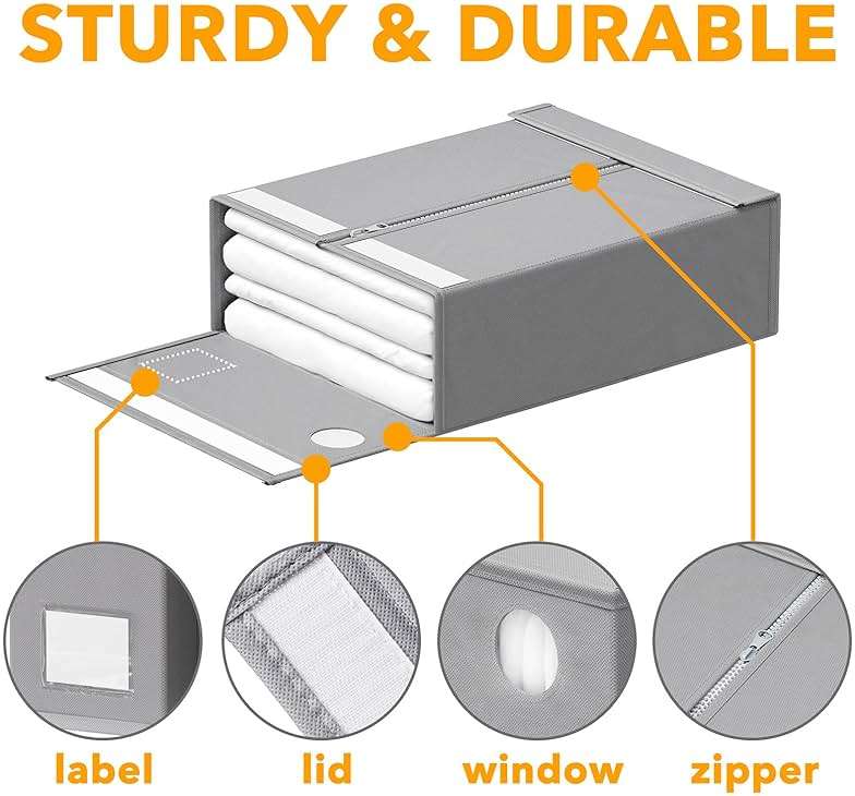 SpaceAid 10 Pack Bed Sheet Organizers and Storage, Foldable Sheet Organizer for Linen Closet, Sheets Set Folder Keeper with Window XL (Queen & King Size) Organizing Bedding Container, Gray - Image 7