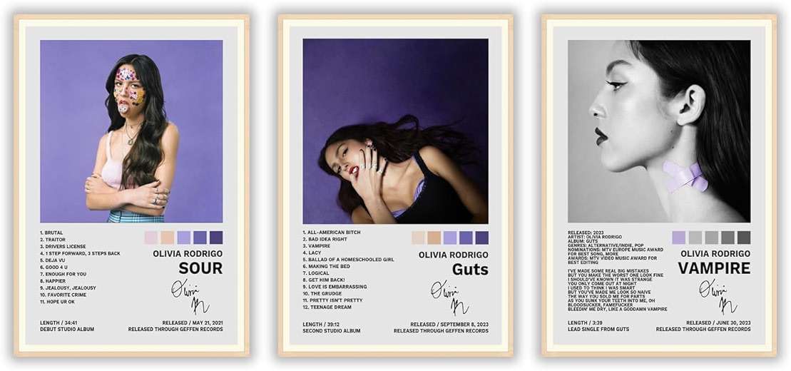 JINOS Olivia Poster Rodrigo A Set of 3 Canvas Album Posters Decorative Painting Canvas Wall Posters Bedroom Decor Posters08x12inch(20x30cm)-3pcs - Image 1