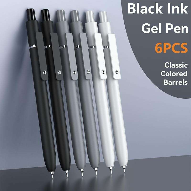 ACEES Gel Pens, 6 Pcs 0.5mm Fine Point Black Ink Pen With Smooth Writing, Office Desk Accessories, Writing Supplies Gifts for Men Women, Quick Dry Pens Ballpoint For Journaling, Black/Gray/White - Image 2