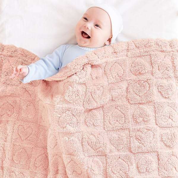 Yurhap Fleece Baby Blanket Heart Checkered Blanket, Ultra Soft Cozy Baby Blankets for Girls Boys, Fluffy Infant Toddler Newborn Receiving Blankets for Crib Stroller 30”×40” (Light Pink) - Image 5