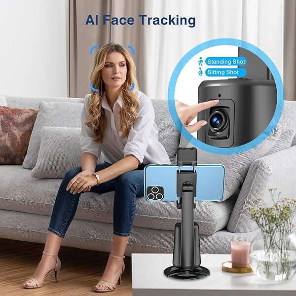 Auto Face Tracking Tripod 360° Rotating Cell Phone Photo and Video Kits Stand, No App, Camera Stand with Remote and Gesture Control, Rechargeable Smart Shooting Stand for Live Recording Tiktok（Black） - Image 6