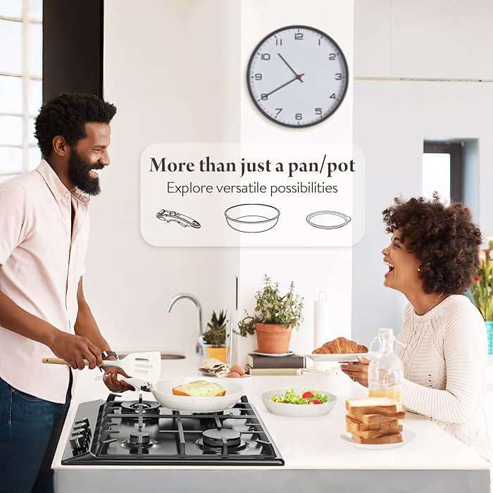 Bazova Ceramic Nonstick Cookware Set, Healthy,Non Toxic,17-Pieces Pots and Pans Set Removable Handles,Induction RV Kitchen Set,Stain & Scratch-resistant,Dishwasher/Oven Safe,PFAS/PFOA Free,Cream White - Image 6