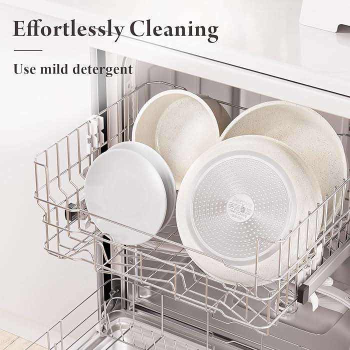 Bazova Ceramic Nonstick Cookware Set, Healthy,Non Toxic,17-Pieces Pots and Pans Set Removable Handles,Induction RV Kitchen Set,Stain & Scratch-resistant,Dishwasher/Oven Safe,PFAS/PFOA Free,Cream White - Image 7