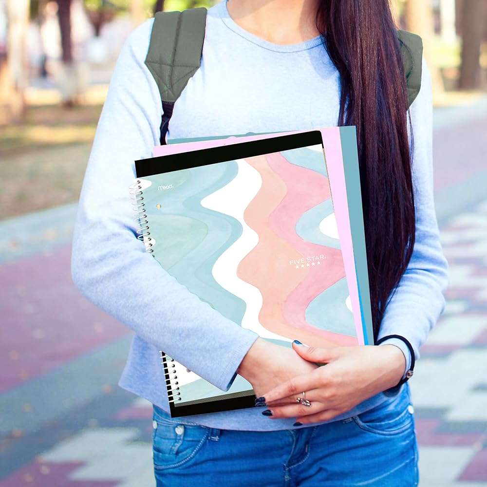 Five Star Spiral Notebook + Study App, 2 Pack, 1 Subject, Wide Ruled, 8" x 10-1/2", 80 Sheets, Fights Ink Bleed, Water Resistant Cover, Pastel Waves and Brush Strokes (930210F-ECM) - Image 2