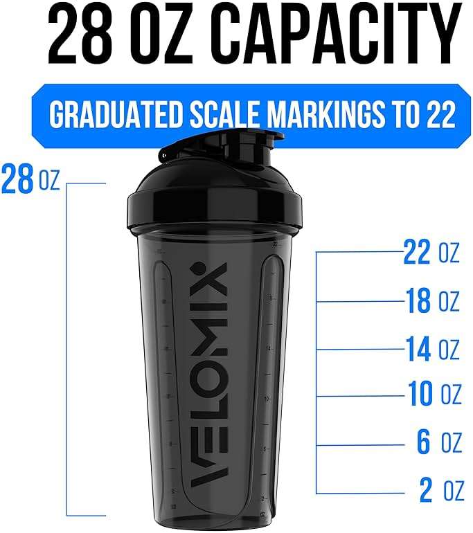 VELOMIX -2 Pack- 28 oz Protein Shaker Bottles for Protein Mixes - 2x Wire Whisk | Leak Proof Shaker Cups for Protein Shakes | Protein Shaker Bottle Pack (Black/Transparent) - Image 4