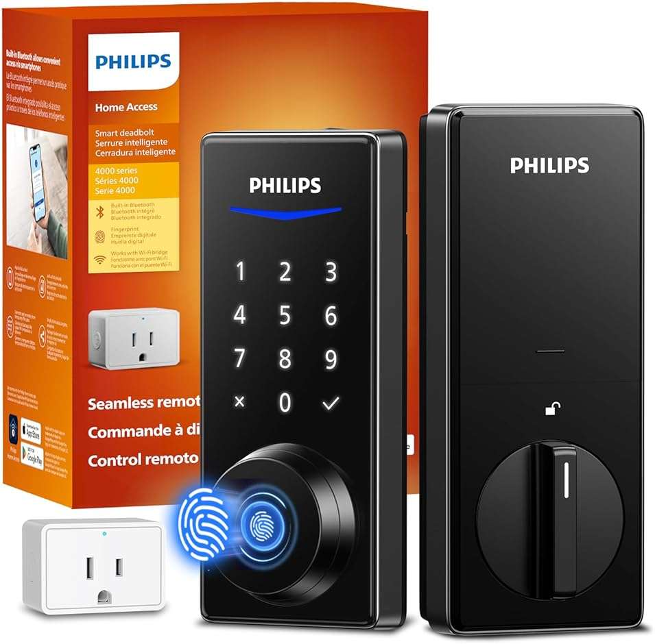 Philips Wi-Fi Smart Door Lock, Keyless Entry Door Lock with App Control,Fingerprint ID,Auto Lock,Keypad Deadbolt with Wi-Fi Bridge Adaptor,Smart Locks for Front Door-Matte Black - Image 1