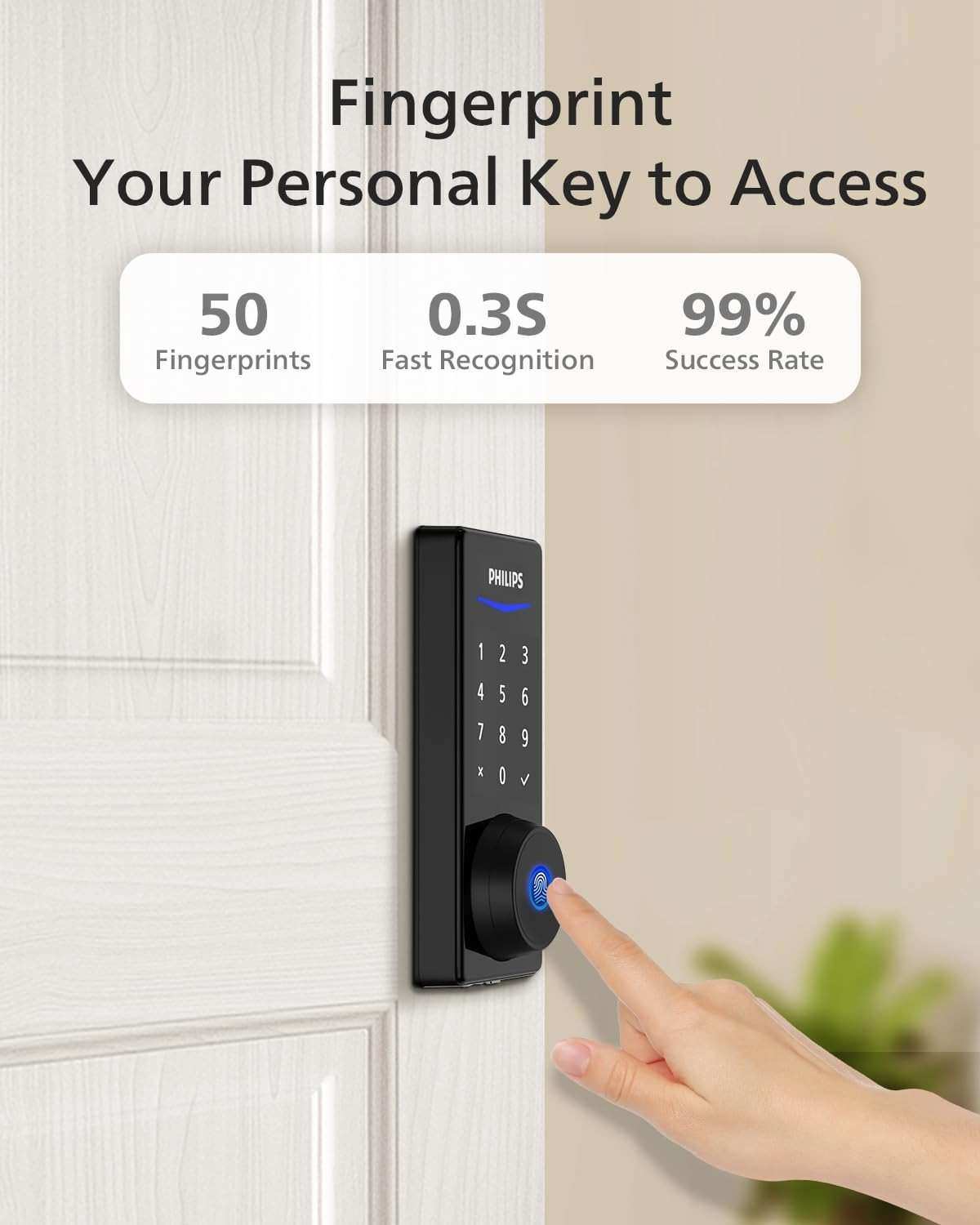Philips Wi-Fi Smart Door Lock, Keyless Entry Door Lock with App Control,Fingerprint ID,Auto Lock,Keypad Deadbolt with Wi-Fi Bridge Adaptor,Smart Locks for Front Door-Matte Black - Image 5