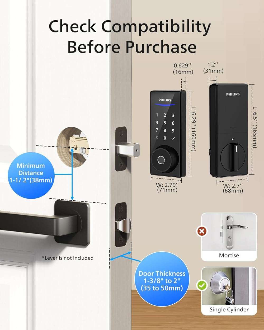 Philips Wi-Fi Smart Door Lock, Keyless Entry Door Lock with App Control,Fingerprint ID,Auto Lock,Keypad Deadbolt with Wi-Fi Bridge Adaptor,Smart Locks for Front Door-Matte Black - Image 9