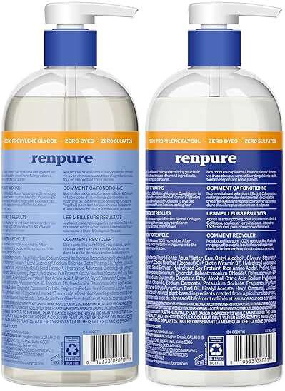 Renpure Biotin & Collagen Shampoo & Conditioner Set, Plant- Based - Nutrient Infused Formulas for Fuller, Thicker Looking Hair - For Fine Hair - Vitamin B7 (Biotin) & Collagen - 24 Fl Oz each, 2 Pack - Image 2