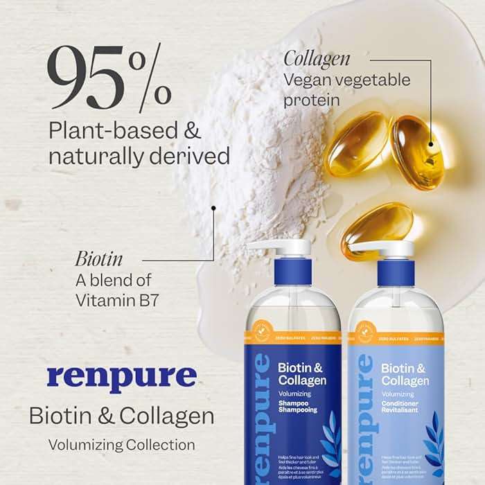 Renpure Biotin & Collagen Shampoo & Conditioner Set, Plant- Based - Nutrient Infused Formulas for Fuller, Thicker Looking Hair - For Fine Hair - Vitamin B7 (Biotin) & Collagen - 24 Fl Oz each, 2 Pack - Image 3