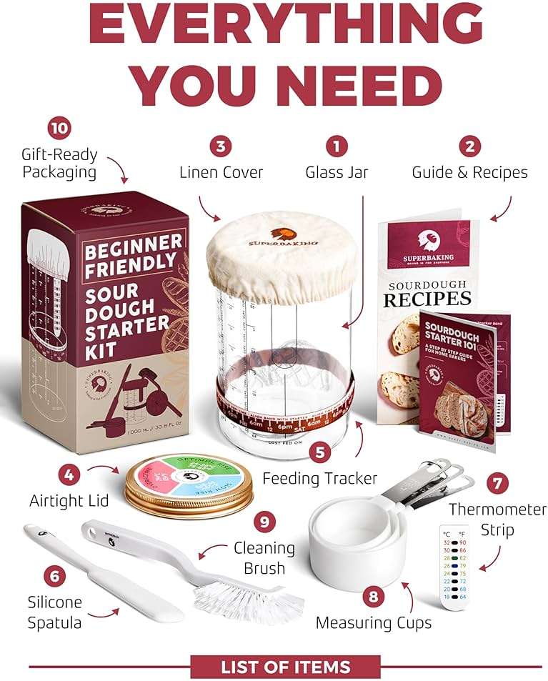 Superbaking Sourdough Starter Jar, Beginner Sourdough Starter Kit, 34oz Wide Mouth Sour Dough Glass Jar with Guides & Recipes, Sourdough Bread Baking Supplies, Sourdough Container Crock - Image 3