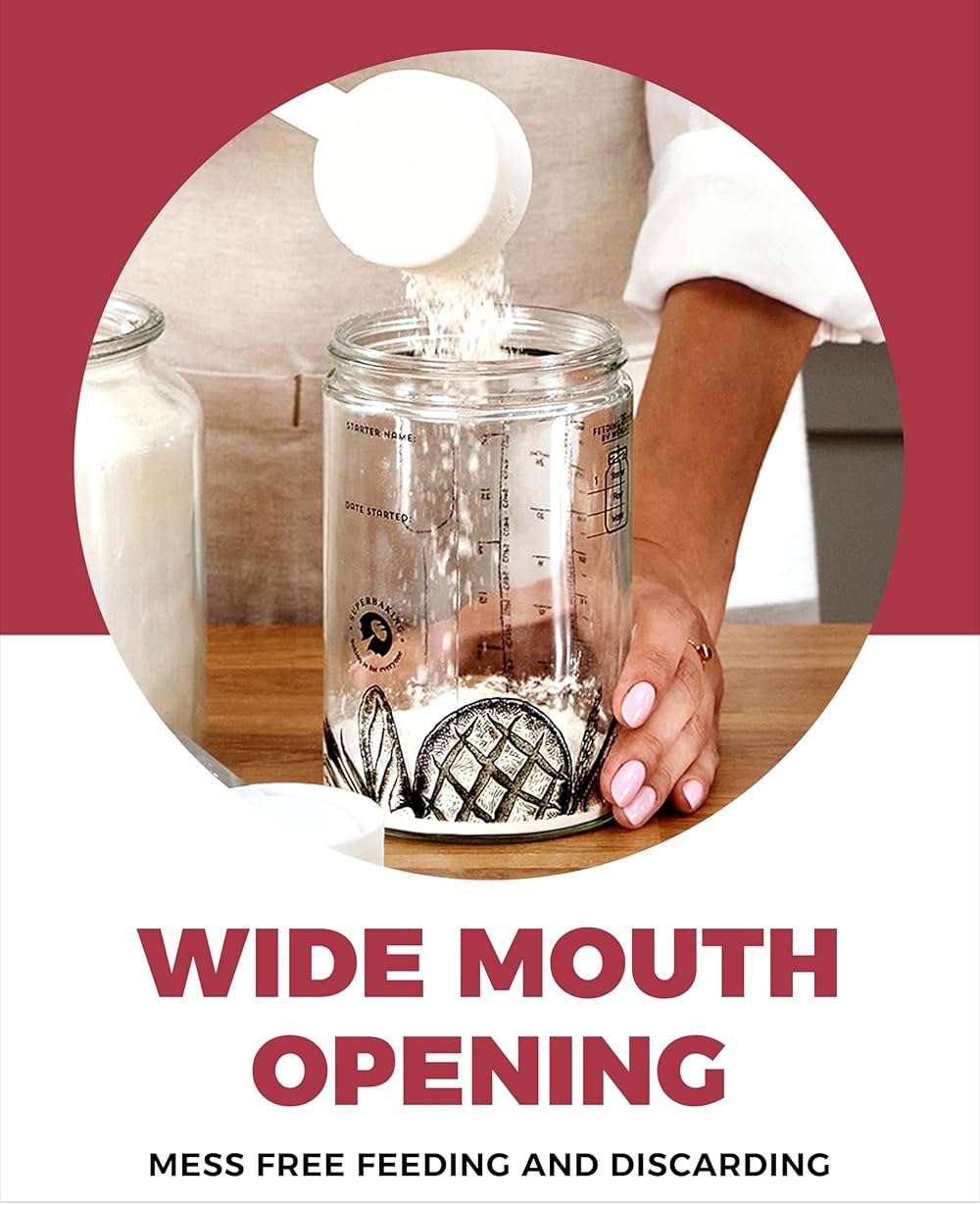 Superbaking Sourdough Starter Jar, Beginner Sourdough Starter Kit, 34oz Wide Mouth Sour Dough Glass Jar with Guides & Recipes, Sourdough Bread Baking Supplies, Sourdough Container Crock - Image 5