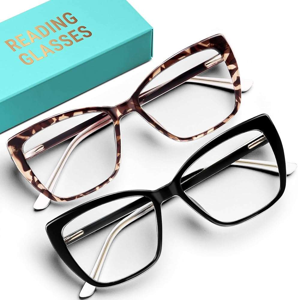 CCVOO Trendy Reading Glasses for Women, Oversized Blue Light Readers, Cheaters Eyeglasses, Stylish Square Cat Eye Glasses - Image 1