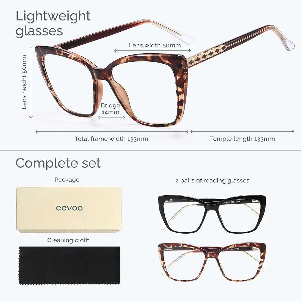 CCVOO Trendy Reading Glasses for Women, Oversized Blue Light Readers, Cheaters Eyeglasses, Stylish Square Cat Eye Glasses - Image 3