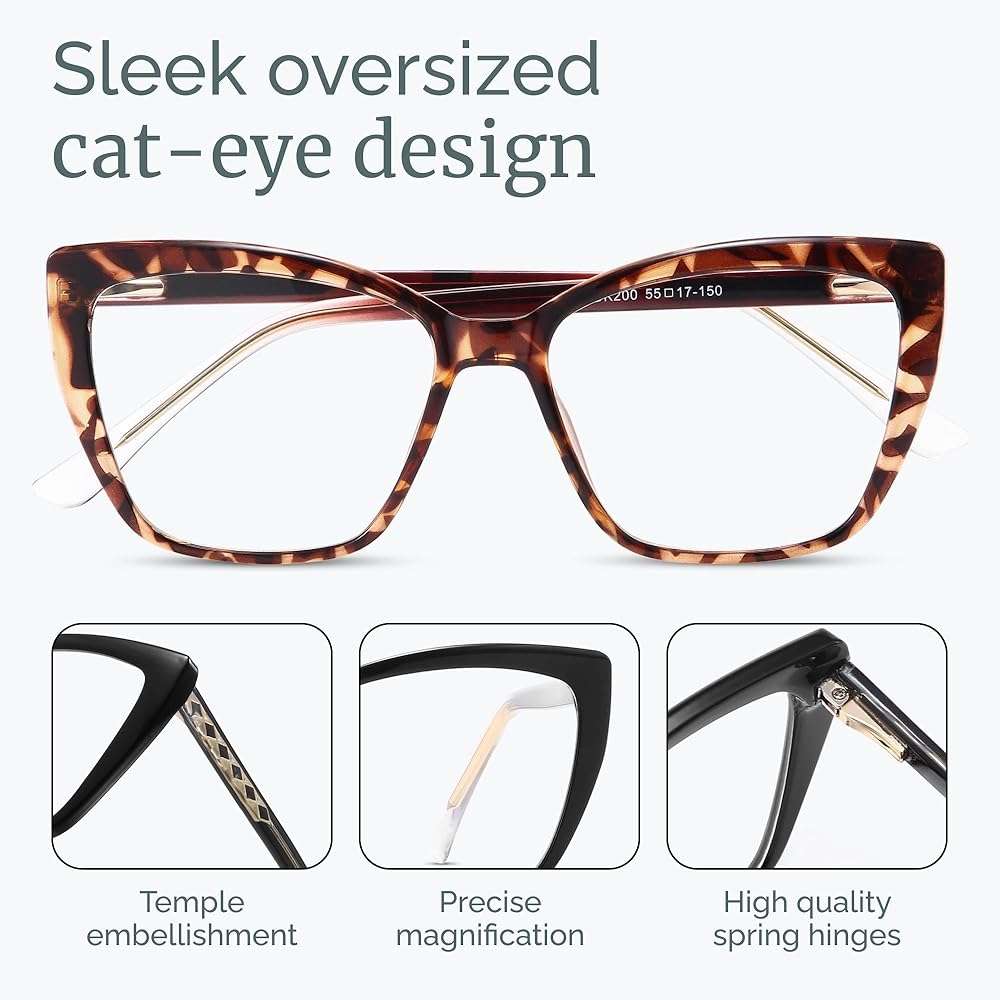 CCVOO Trendy Reading Glasses for Women, Oversized Blue Light Readers, Cheaters Eyeglasses, Stylish Square Cat Eye Glasses - Image 5