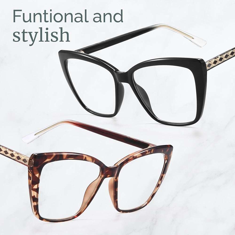 CCVOO Trendy Reading Glasses for Women, Oversized Blue Light Readers, Cheaters Eyeglasses, Stylish Square Cat Eye Glasses - Image 8