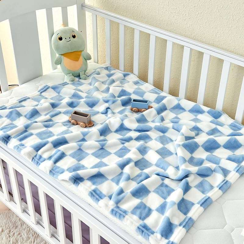 Yurhap Checkered Baby Blanket Fleece Baby Blankets for Boys, Ultra Soft Cozy Fluffy Infant Toddler Newborn Receiving Blankets for Crib Stroller, 30''x40'', Blue - Image 2