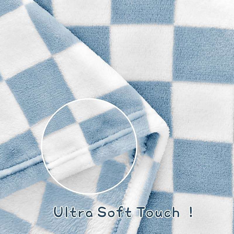 Yurhap Checkered Baby Blanket Fleece Baby Blankets for Boys, Ultra Soft Cozy Fluffy Infant Toddler Newborn Receiving Blankets for Crib Stroller, 30''x40'', Blue - Image 6