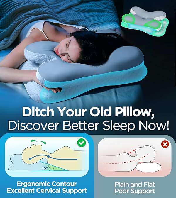 Osteo Enjoy Pain Relief Sleeping Cervical Neck Pillow, Ergonomic Contour Zoned Fits Side Sleeper, Non-Temperature Affected Memory Foam Pillows, Q-max Cooling Pillow Support Back Stomach Sleepers - Image 4