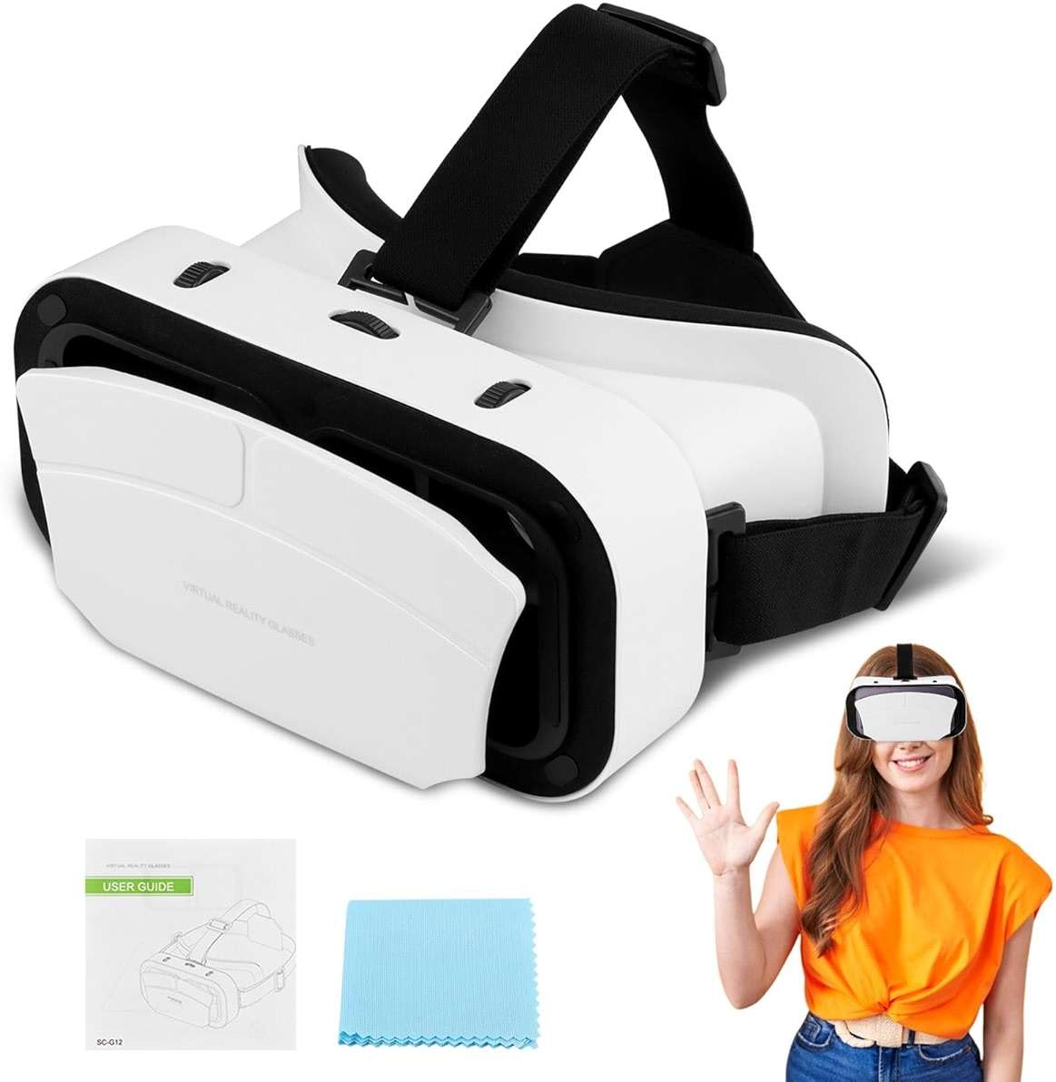 Virtual Reality Goggles, 3D VR Glasses Adjustable VR Virtual Reality Headset with Wide Angle Lens, Universal 3D VR Headset for Kids Adults, HD Goggles for Phone Movies Games - Image 1