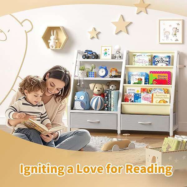 Twinkoo Kids Bookshelf and Toy Organizer, Sturdy 3 Tier Kid Bookcase, Sling Bookshelf and 2 Toy Bins, Toddler Montessori Book Shelf with Toy Storage Organizer for Children Room, Playroom, Nursery - Image 7