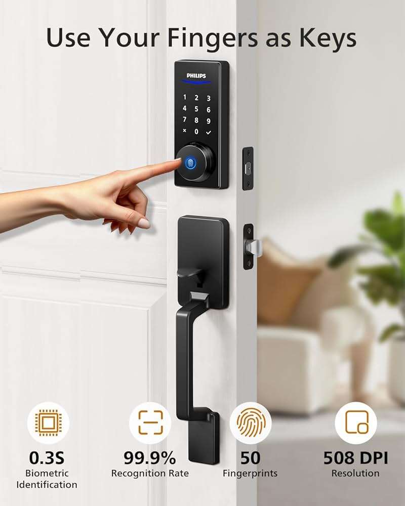 Philips Wi-Fi Smart Lock with Handle, Keyless Entry Keypad Door Lock with Handle, Front Door Deadbolt Set with WiFi Gateway, App Control, Fingerprint Unlock, PIN Code Unlock, Auto Locking - Image 5