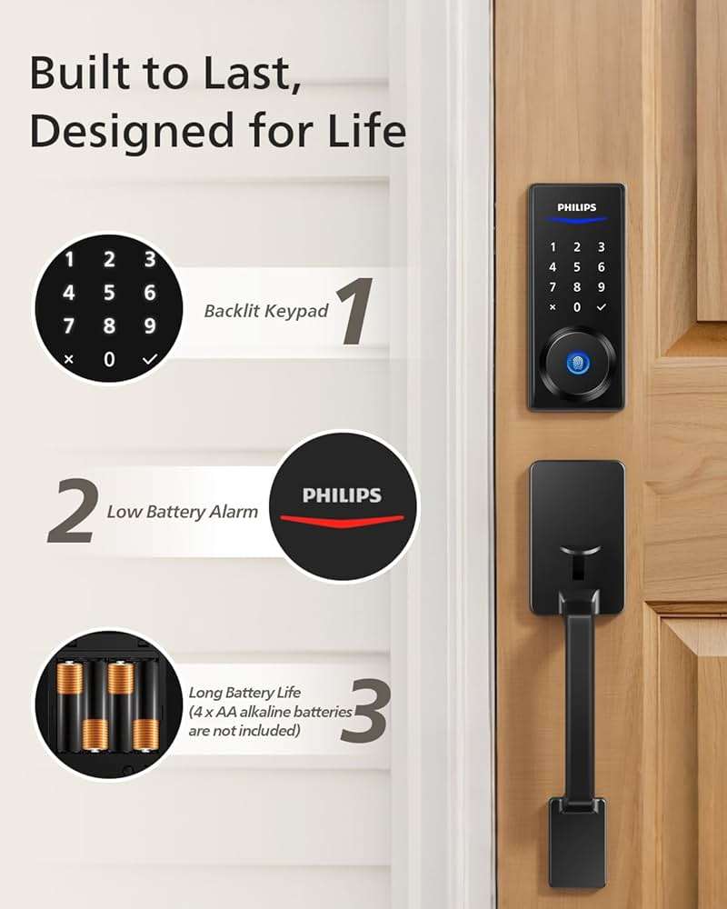 Philips Wi-Fi Smart Lock with Handle, Keyless Entry Keypad Door Lock with Handle, Front Door Deadbolt Set with WiFi Gateway, App Control, Fingerprint Unlock, PIN Code Unlock, Auto Locking - Image 8