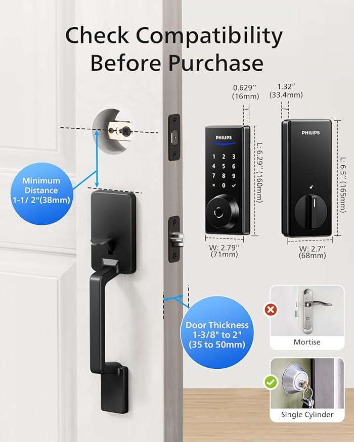 Philips Wi-Fi Smart Lock with Handle, Keyless Entry Keypad Door Lock with Handle, Front Door Deadbolt Set with WiFi Gateway, App Control, Fingerprint Unlock, PIN Code Unlock, Auto Locking - Image 9