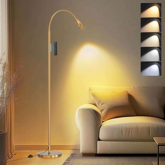 SpeePlant Reading Floor Lamp, 73" Standing Lamp with Dimmable Zoomable LED Spotlight, Adjustable Color Beam and Flexible Gooseneck, Remote & Pedal Control, for Reading Bedroom Crafting (Antique Brass) - Image 1