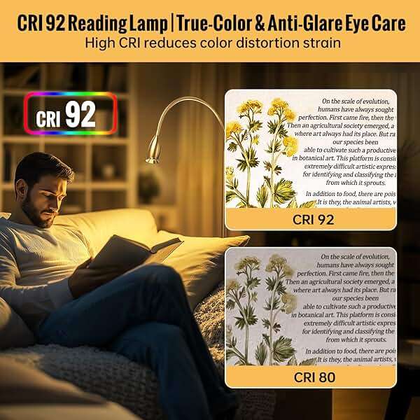 SpeePlant Reading Floor Lamp, 73" Standing Lamp with Dimmable Zoomable LED Spotlight, Adjustable Color Beam and Flexible Gooseneck, Remote & Pedal Control, for Reading Bedroom Crafting (Antique Brass) - Image 4