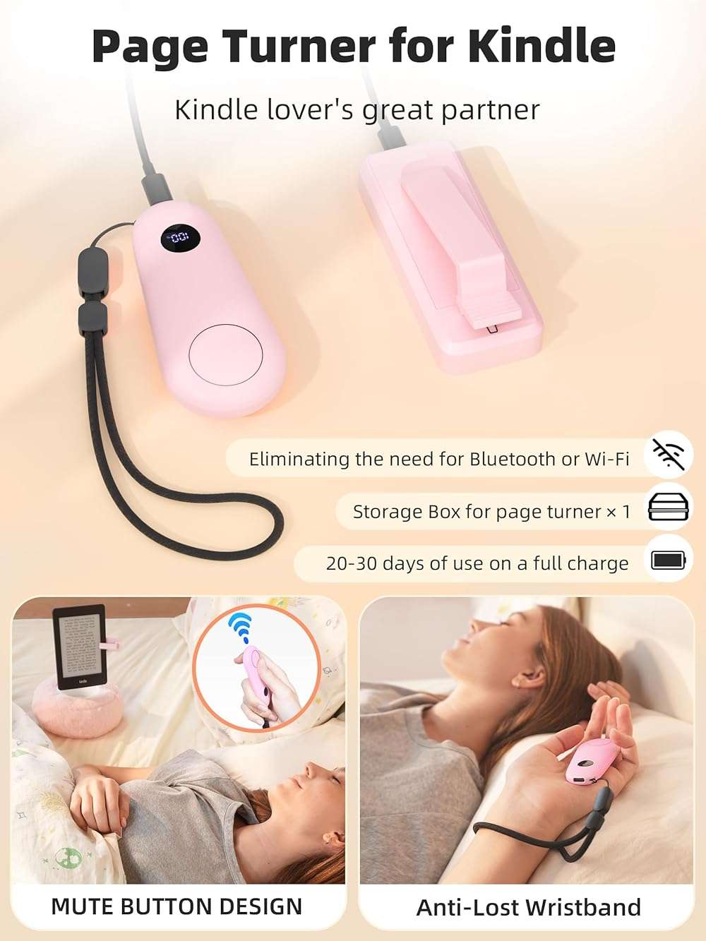 VoltifyMax Magnetic Kindle Holder with Page Turner, Cozy Pillow Kindle Stand for Reading, 360° Adjustable Phone Holder for Bed, Small Bowl for Tablet Stand with Stable Suction Base (Pink) - Image 2