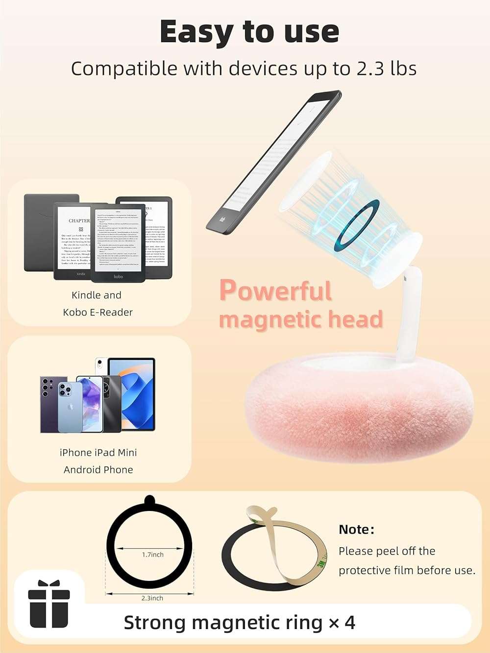 VoltifyMax Magnetic Kindle Holder with Page Turner, Cozy Pillow Kindle Stand for Reading, 360° Adjustable Phone Holder for Bed, Small Bowl for Tablet Stand with Stable Suction Base (Pink) - Image 6