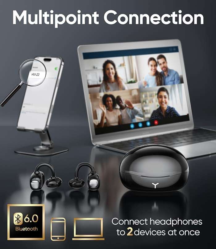 Mkilp Bejia Clip on Earbuds Wireless, Lightweight Open Ear Earbud with Physical Button, Deep Bass Sound Bluetooth 6.0 Headphone Support Dual-Device, 60H Play Time, Ideal for Workout, Running, Subway - Image 6