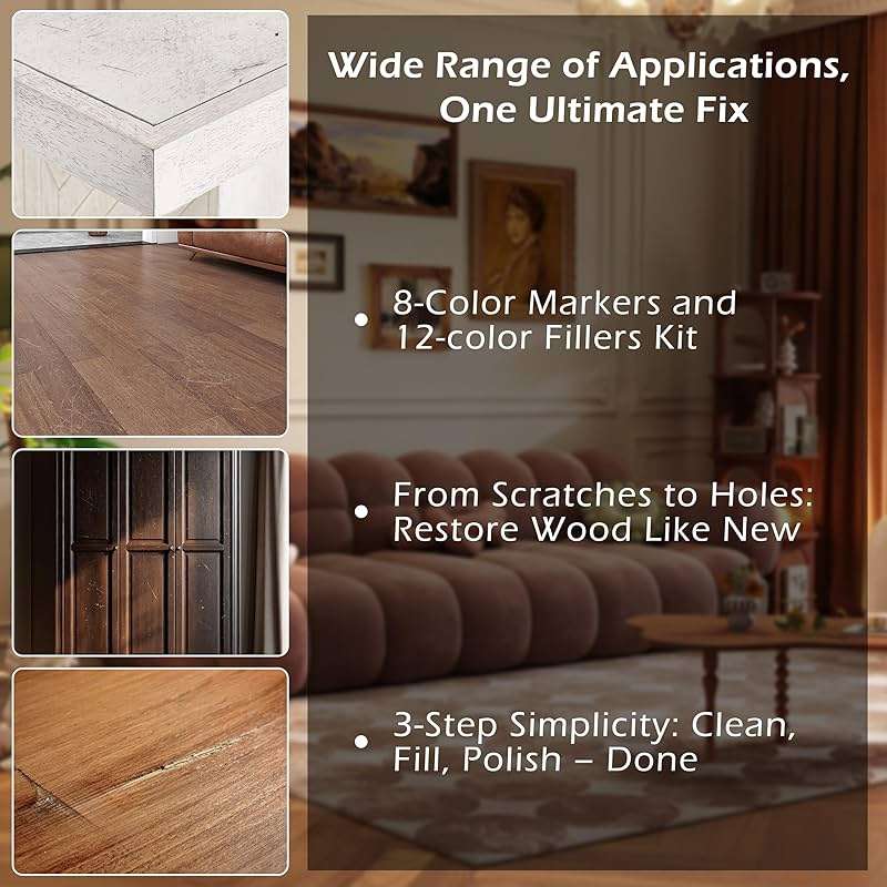 Oriflame Wood Furniture Repair Kit: 12-Color Filler and 8-Color Markers - Wood Touch Up for Scratches/Cracks/Holes/Stains in Floors/Table/Cabinets(Hardwood/Laminate) - Image 4