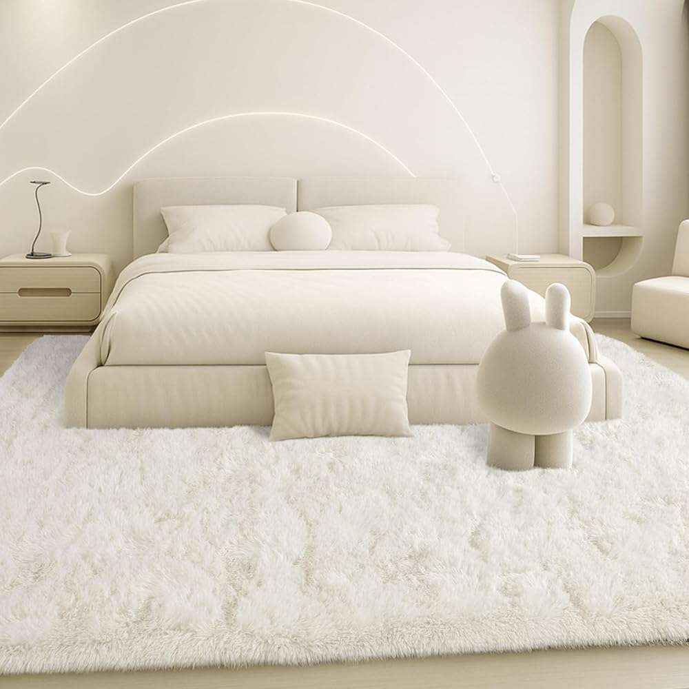 Mtandyx 8x10 Area Rugs Living Room, Cream White Large Plush Fluffy Bedroom Carpet, Non-Slip Upgraded Indoor Thick Soft Rug, Modern Plush Carpet Suitable for Kids Home Decor Aesthetics Dorm. - Image 1