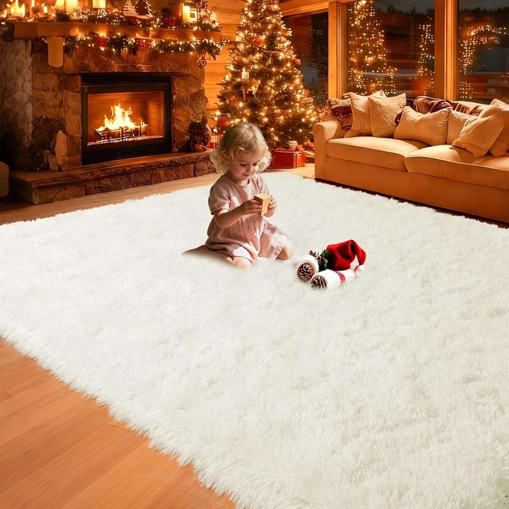 Mtandyx 8x10 Area Rugs Living Room, Cream White Large Plush Fluffy Bedroom Carpet, Non-Slip Upgraded Indoor Thick Soft Rug, Modern Plush Carpet Suitable for Kids Home Decor Aesthetics Dorm. - Image 2