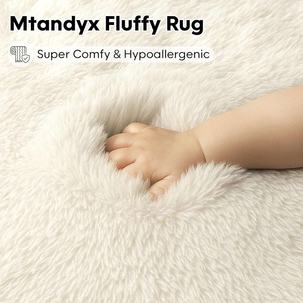 Mtandyx 8x10 Area Rugs Living Room, Cream White Large Plush Fluffy Bedroom Carpet, Non-Slip Upgraded Indoor Thick Soft Rug, Modern Plush Carpet Suitable for Kids Home Decor Aesthetics Dorm. - Image 3