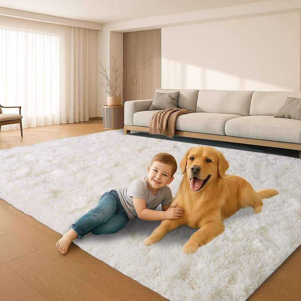 Mtandyx 8x10 Area Rugs Living Room, Cream White Large Plush Fluffy Bedroom Carpet, Non-Slip Upgraded Indoor Thick Soft Rug, Modern Plush Carpet Suitable for Kids Home Decor Aesthetics Dorm. - Image 6