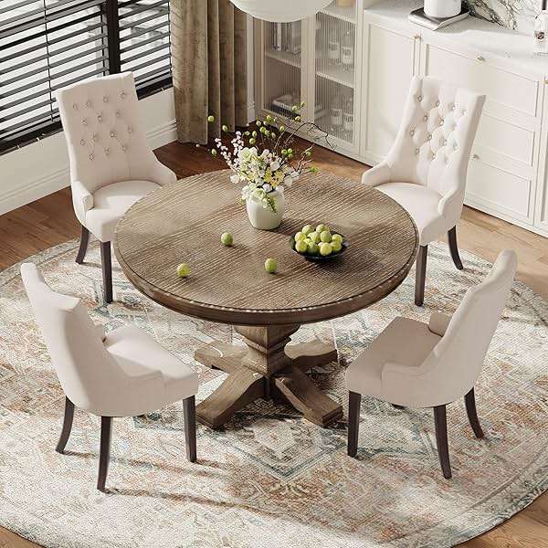 COLAMY Fabric Side Dining Chairs Set of 4, Wingback Upholstered Dining Room Chairs with Tufted Button, Living Room Chairs for Home Kitchen, Beige - Image 3
