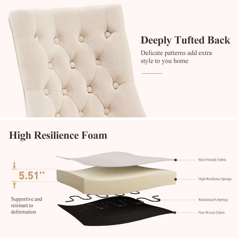 COLAMY Fabric Side Dining Chairs Set of 4, Wingback Upholstered Dining Room Chairs with Tufted Button, Living Room Chairs for Home Kitchen, Beige - Image 5