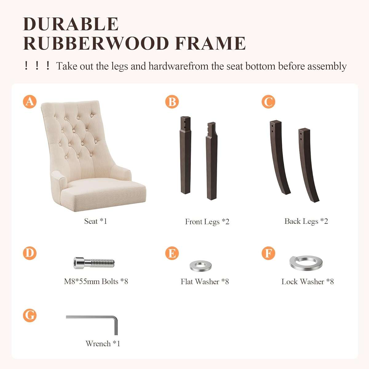 COLAMY Fabric Side Dining Chairs Set of 4, Wingback Upholstered Dining Room Chairs with Tufted Button, Living Room Chairs for Home Kitchen, Beige - Image 6