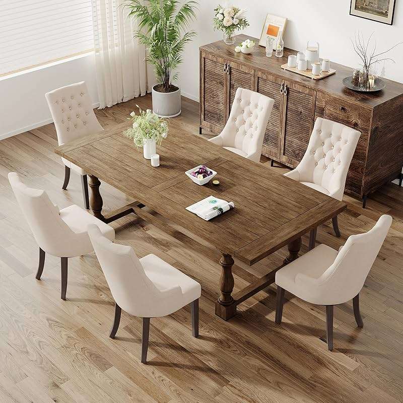 COLAMY Fabric Side Dining Chairs Set of 4, Wingback Upholstered Dining Room Chairs with Tufted Button, Living Room Chairs for Home Kitchen, Beige - Image 9