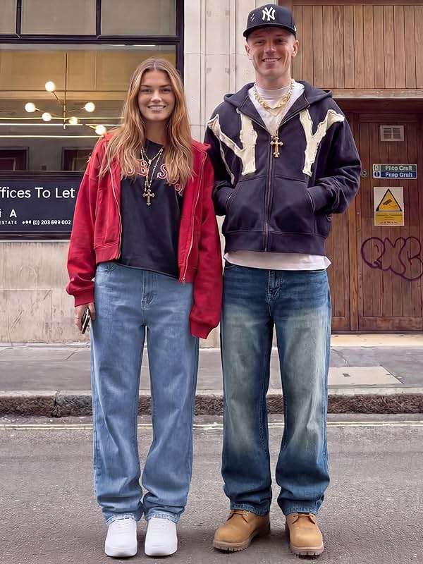 JMIERR Men's Baggy Jeans Wide Leg Skater Hip Hop Denim Pants Loose Fit Streetwear - Image 6