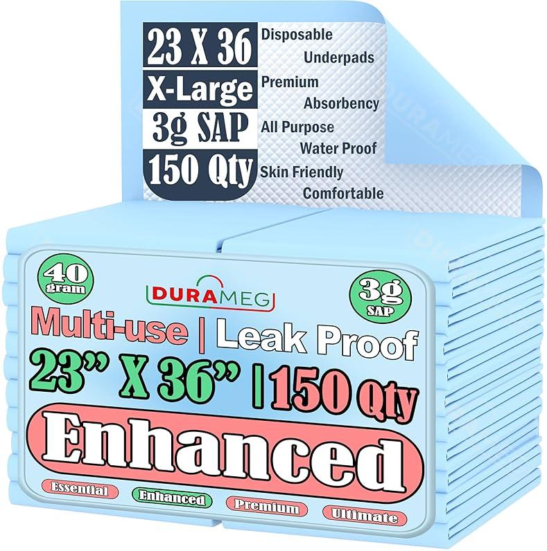Chucks Pads Disposable 23x36 [150 Count] – Incontinence Bed Pads Disposable, Underpads for Adults | Puppy Pads Large, Dog Pee Pads, Waterproof Chux Pads for Mattress, Furniture & Pet Training by Durameg - Shop at Bazar