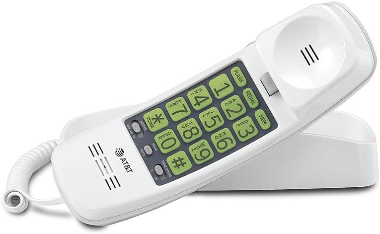 AT&T TRIMLINE 213 Corded Home Phone with Extra Big Buttons & Visual Ringer. No AC Power Required, Improved Easy-Wall-Mount, Lighted Keypad, 10 Speed Dial Keys, Volume Control, Senior Friendly. White by AT&T - Shop at Bazar